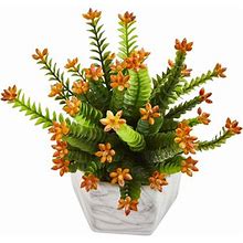 Nearly Natural Flowering Sedum Artificial Plant In Marble Vase