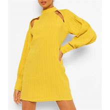 Boohoo Dresses | Boohoo Textured Cut Out High Neck Shift Dress | Color: Yellow | Size: 4