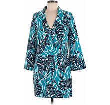 Lilly Pulitzer Cocktail Dress Collared 3/4 Sleeve: Teal Dresses - Women's Size 6