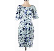 Tahari Cocktail Dress - Sheath Scoop Neck Short Sleeves: Blue Floral Dresses - Women's Size 4
