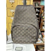 Gucci Auth Canvas Brown Gg Supreme Backpack Front Zipper Pocket