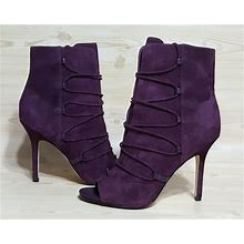 Sam Edelman Peep Toe Burgundy Suede Lace Up Booties Ankle Boots Zip Up