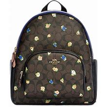 Coach Women's Court Backpack (Gold/Brown Black Multi Flower) One Size