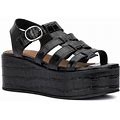 Aquatalia Dafne Croc-Embossed Platform Gladiator Sandal - Black - Flat Sandals Size 10.5