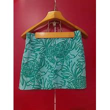 Vintage LILLY PULITZER Originals Blue Green Toucan & Pineapple Print Short Skirt Sz 0