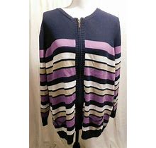 Blair Women's Size Large Full Zipper Front Multicolor Striped Cardigan