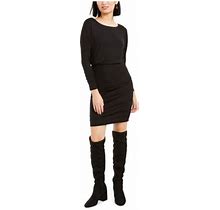 Bar III Womens Black Long Sleeve Jewel Neck Short Sheath Dress S
