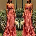 Himiway Dresses For Women 2023 Womens Holiday Summer Dots Print Sleeveless Party Beach Dress Womens Tops Orange XL