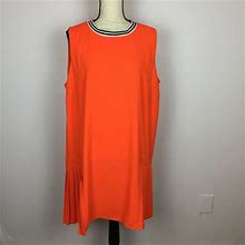 Asos Dresses | Asos Shift Dress Size 14 Womans Orange Sleeveless Pleated Hem Knit Trim Neck | Color: Black/Orange | Size: 14