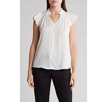 PHILOSOPHY REPUBLIC CLOTHING Ruffle Tie Neck Top In White At Nordstrom Rack, Size Large