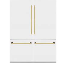 ZLINE 60-Inch Autograph Edition 32.2 Cu. Ft. Built-In 4-Door French Door Refrigerator With Internal Water And Ice Dispenser In White Matte With Gold Accents (RBIVZ-WM-60-G)