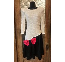 Vintage Black & White Dress With Large Pink Bow