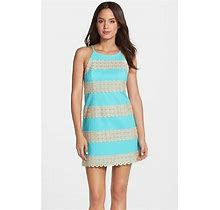 $288 Lilly Pulitzer Annabelle Shift Dress Shorely Blue Gold Lace Stripe 0 14