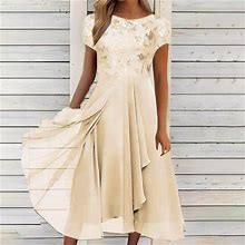 Yohome Women's Dress Dress Chiffon Elegant Lace Patchwork Dress Cut-Out Long Dress Bridesmaid Evening Dress, Gold, S