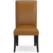 Belvedere Dining Side Chair, Ebony, Italian Distressed Leather, Caramel | Williams Sonoma - Leather Dining Chairs & Stools - Leather Furniture