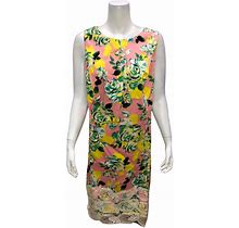 Isaac Mizrahi Women's Garden Floral Print Dress W/ Lace Detail Pink