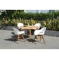 Brampton 5 Piece Outdoor Teak Round Dining Set | Perfect For Patio | With White Chairs
