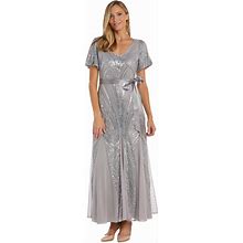 R&M Richards 9989P Long Formal Petite Dress Silver / 4P