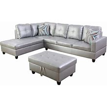 Lifestyle Furniture Lemonda Left-Facing Sectional & Ottoman In Silver/White, Sectional Sofas