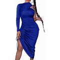 DAAWENXI Women's Sexy Bodycon One Shoulder Long Sleeve Drawstring Ruched Party Dress