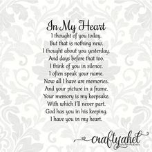 In My Heart Poem - Bereavement - Mourning - Sympathy - Grief - Funeral (Svg, Pdf, Png Digital File Vector Graphic)