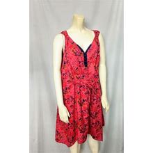 Vintage Plus Size Summer Dress/JOE BROWNS Cotton Red Navy Blue Floral Print Sleeveless Fully Lining Short A-Line V-Neck Dress 2 XXL/No.665