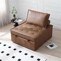 Modern Loveseat Sofa Velvet Upholstered Convertible Futon Sofa & Sofa Bed Faux Leather Ottoman - Brown