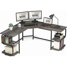 Teraves Modern L Shaped Desk With Shelves,Computer Desk/Gaming Desk For Home Office,Corner Desk With Large Desktop (Black Oak+Black Frame, Small+4 Tier Shelves)
