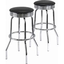 Winsome Trading Summit 29" Faux Leather Swivel Bar Stool - Set Of 2, Black
