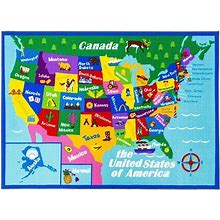 Educational USA States Map / Princess World Reversible Kids Area Rug