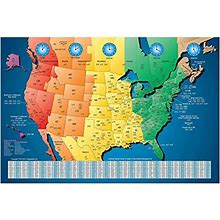 North America Laminated Gloss Time Zone Area Code Maps With Reverse Lookup, Set Of 6 Desk Size 11 By 17 Inches