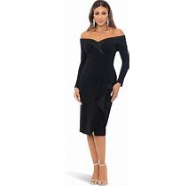 XSCAPE Short Scuba Crepe Off-The-Shoulder Long Sleeve Women's Dress Black : 10