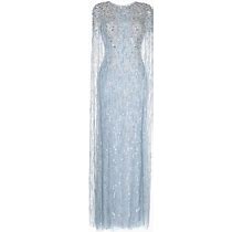 Jenny Packham - Atlantis Sequin-Embellished Cape Dress - Women - Polyester - 12 - Blue