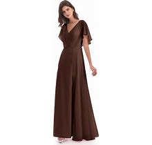 Short Sleeves V-Neck Chiffon Mother Of The Bride Dresses, Chocolate