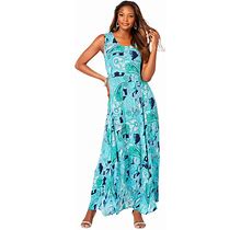 Roaman's Women's Plus Size Sleeveless Crinkle Dress - 38/40, Blue
