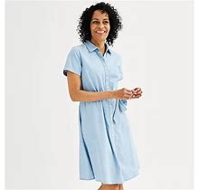 Petite Croft & Barrow® Belted Shirt Dress, Women's, Size: Medium Petite, Med Blue