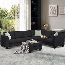 Goohome 112" L Modular Sectional Sofa, Oversized Living Room Furniture Sets, Comfort Fabric Upholstered L Shaped Couch 7 Seater With Ottoman And 3 Pi