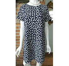 Polka Dot Shift Dress By J Crew Blue And White Lined Short Sleeve Size