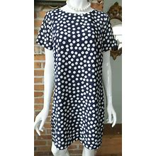 Polka Dot Shift Dress By J Crew Blue And White Lined Short Sleeve Size