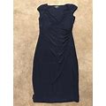 Womens Ralph Lauren Navy Blue Ruched Short Sleeve Sheath Dress 4