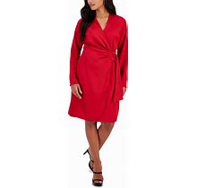 I.N.C. International Concepts Petite Long-Sleeve Wrap Dress, Created For Macy's - Red Zenith