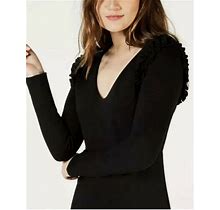 Trina Turk Eleanora Ruffle-Shoulder Long Sleeve Dress In Black Size 10