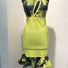 Palm Print Bandage Mermaid Dress | Color: Yellow | Size: M