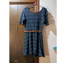 Rewind Navy Blue Lace Dress With Short Sleeves Low Scoop Back Medium