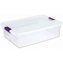 Sterilite Clear View Latch Box 32 Qt Plastic Storage Container, Clear Purple