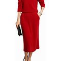 Qinghe Cashmere Women's Half-Length Straight Dress With Pockets Red XL