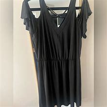 Venus Dresses | Venus Cold Shoulder Ruffle Sleeve Dress With Elastic Waist, L | Color: Black | Size: L