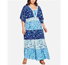 Avenue Plus Size Daisy Tiered Maxi Dress - Blues Floral Mix - Size 22W/24W