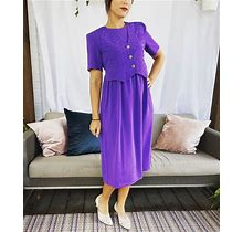 90S Vintage Purple Dress Embroidered Vest Midi Shirtdress Leslie Fay