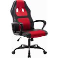 Furniture Of America Essen Modern Faux Leather Upholstered Reclining Chair With Headrest Pillow For Game Recreation Room, Home Office, Black And Red